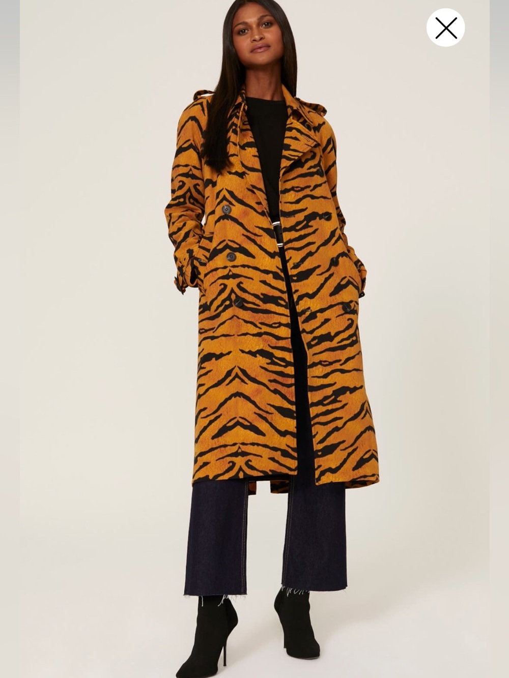 Adam Lippes Black and Gold Tiger-Print Trench Coat